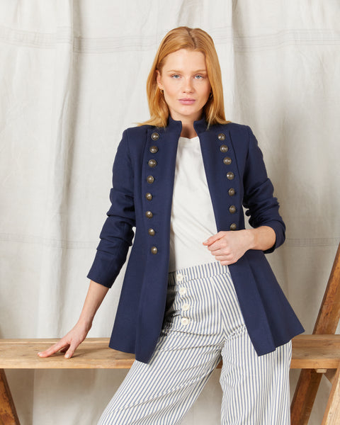 Blue military jacket womens sale