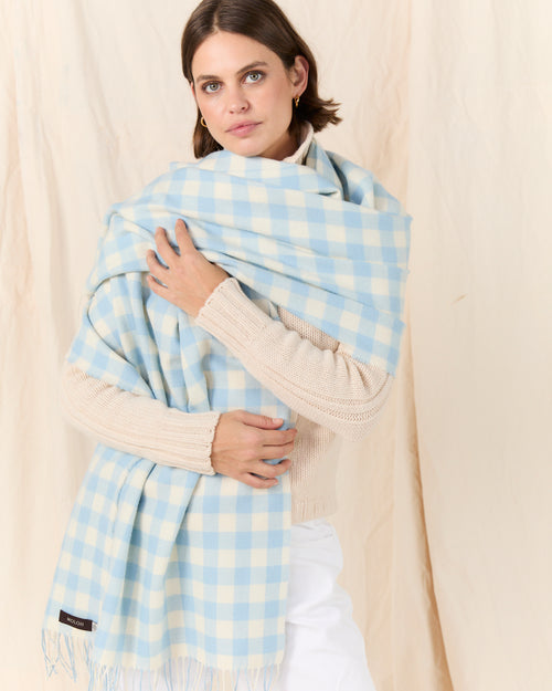 MOLOH Gingham Lambswool Scarf Powder Blue