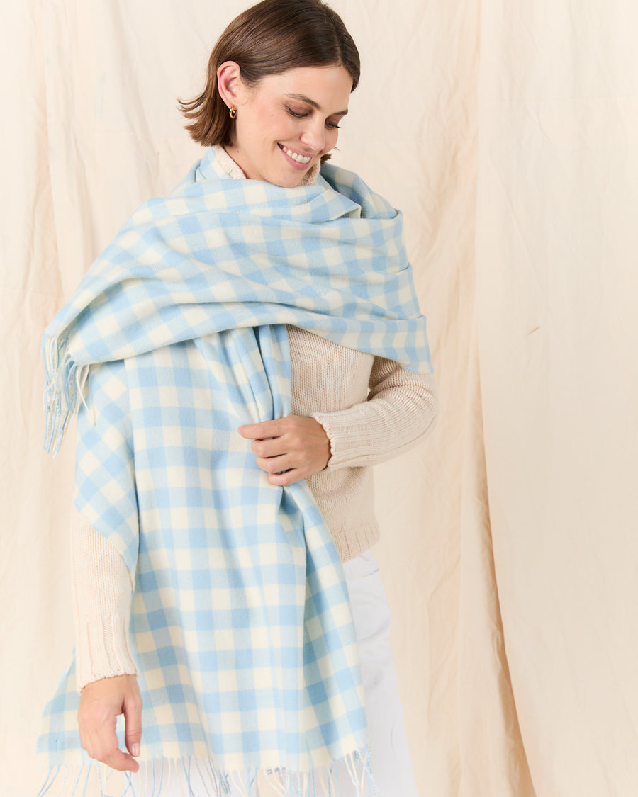 MOLOH Gingham Lambswool Scarf Powder Blue