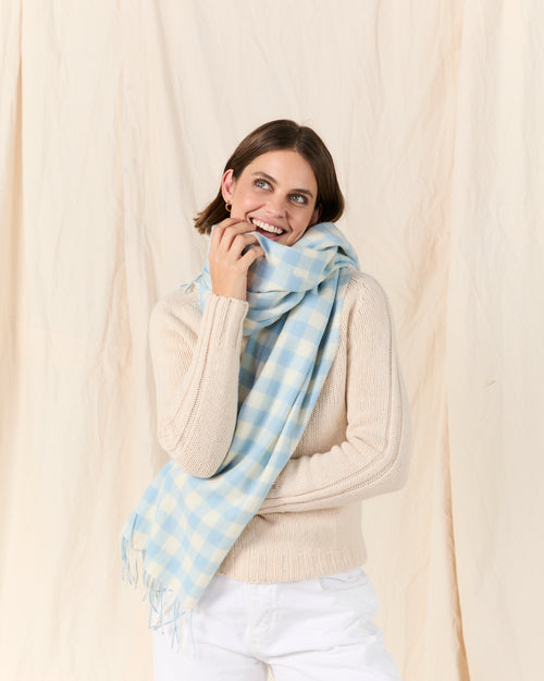 MOLOH Gingham Lambswool Scarf Powder Blue