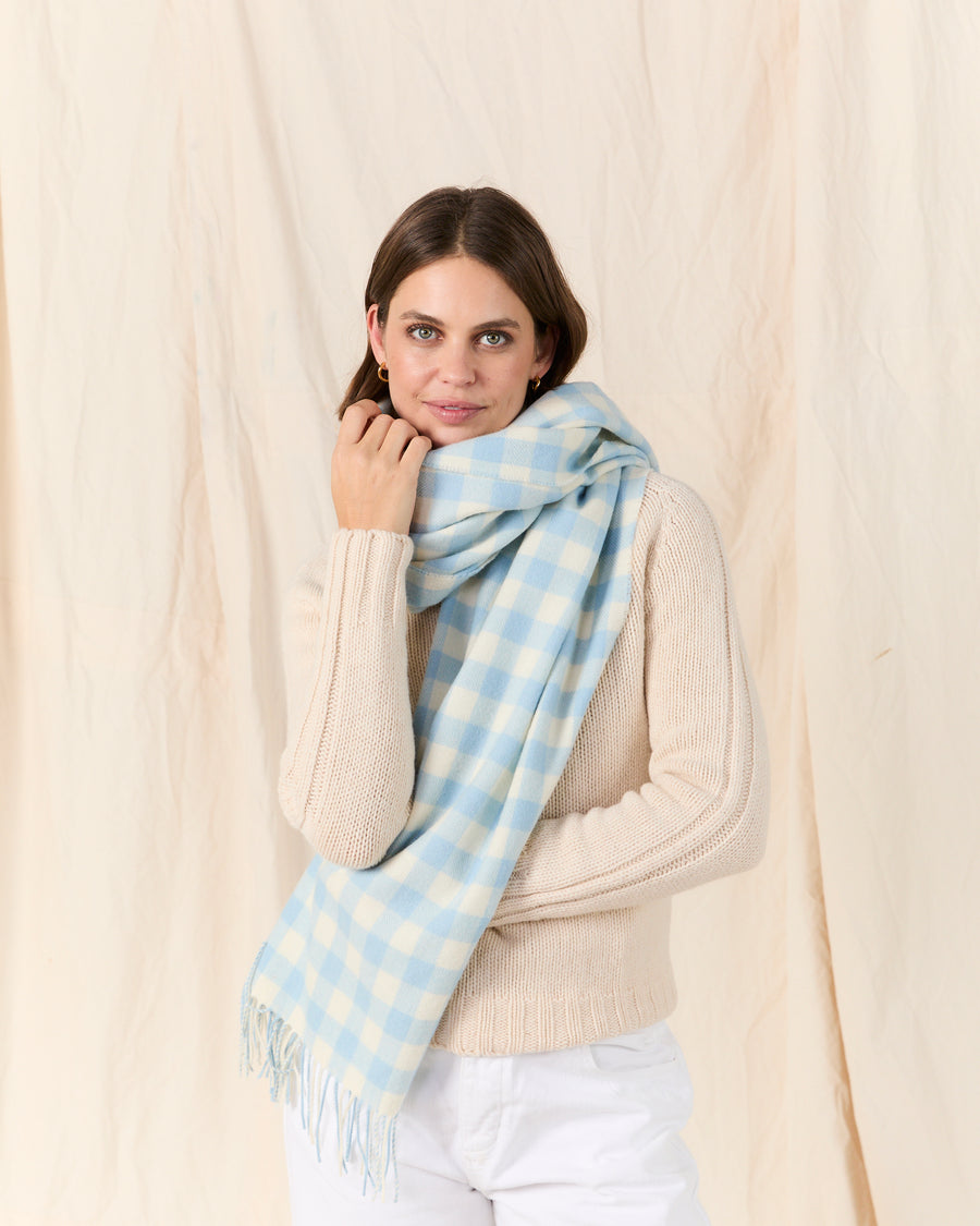 MOLOH Gingham Lambswool Scarf Powder Blue