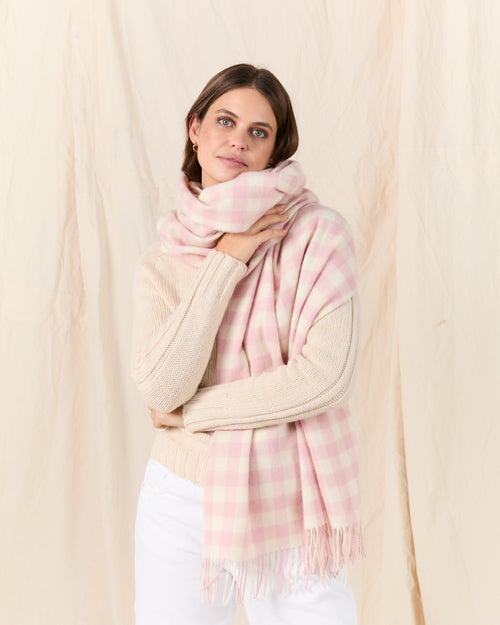 MOLOH Gingham Lambswool Scarf Soft Pink