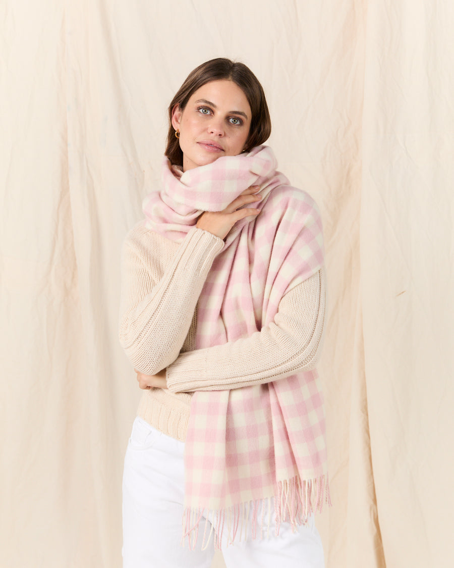 MOLOH Gingham Lambswool Scarf Soft Pink