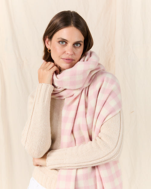 MOLOH Gingham Lambswool Scarf Soft Pink