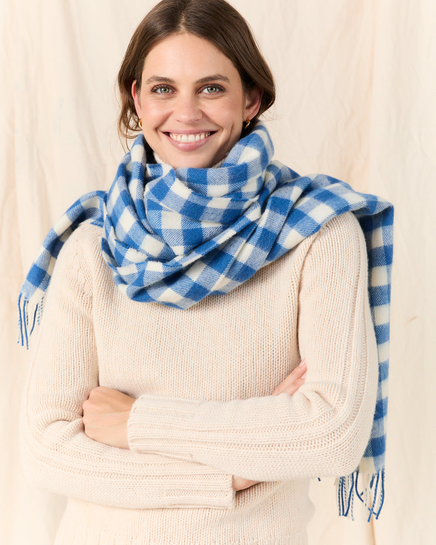 MOLOH Gingham Lambswool Scarf Blue