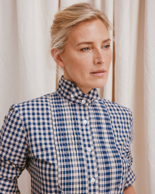 Flick Bib Shirt Gingham Navy