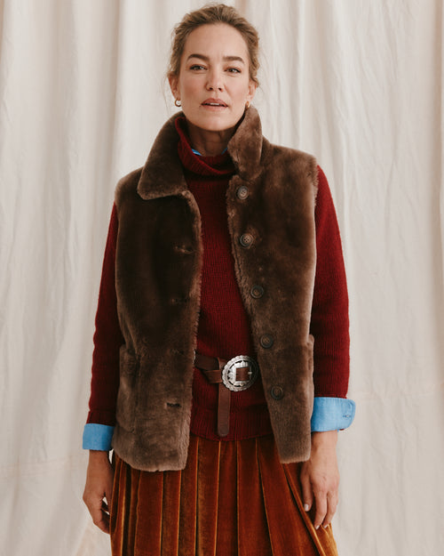 Reversible Shearling Gilet Taupe