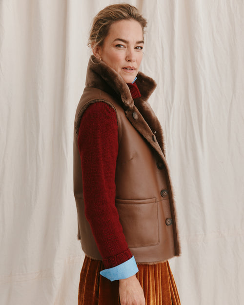 Reversible Shearling Gilet Taupe