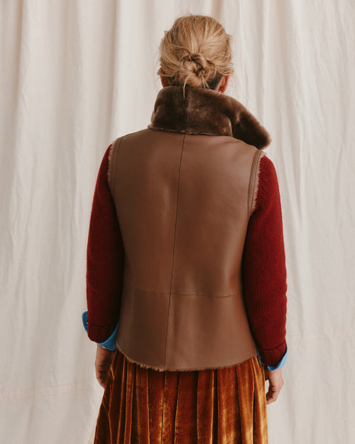 Reversible Shearling Gilet Taupe
