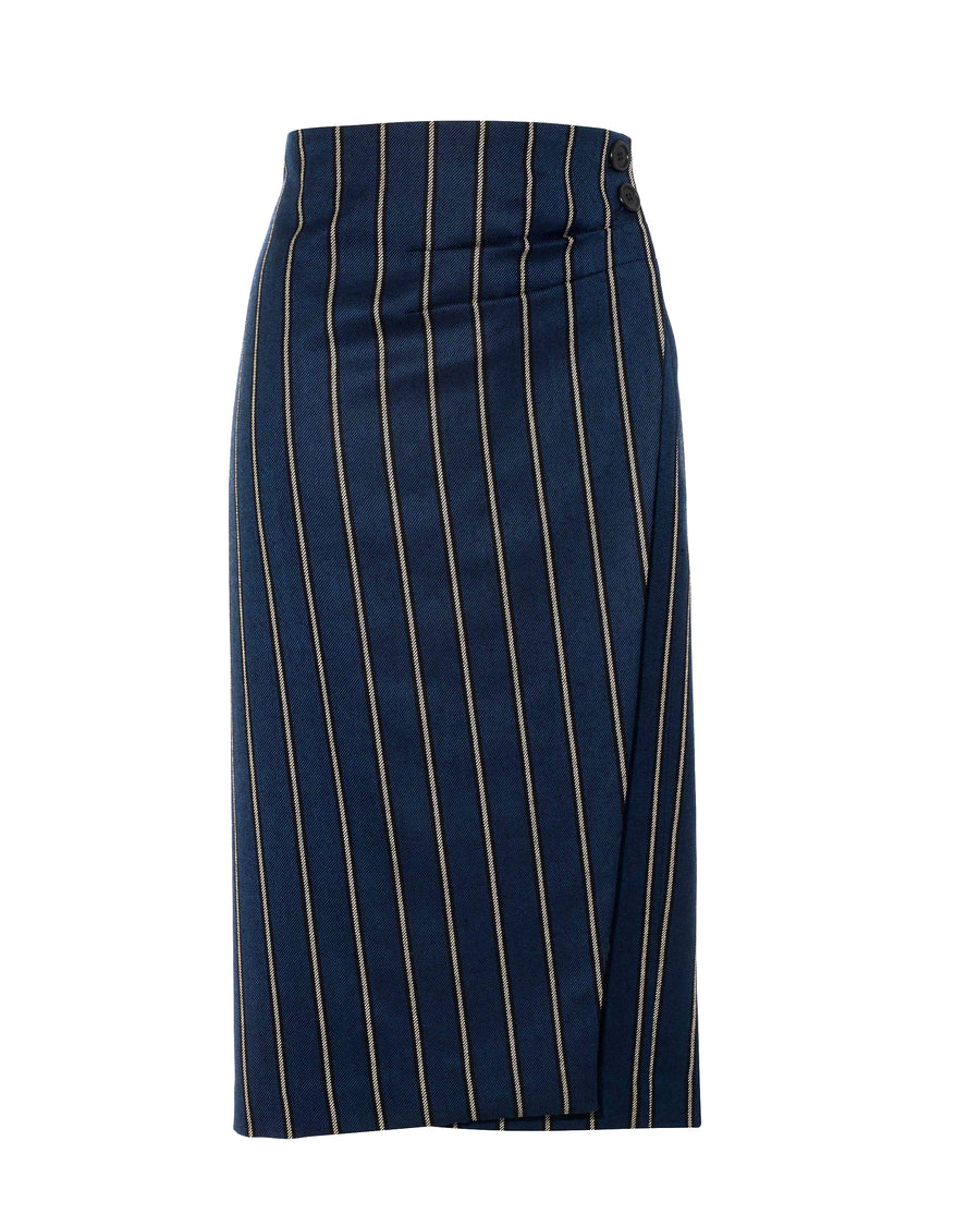 Long Wrap Skirt Navy Stripe