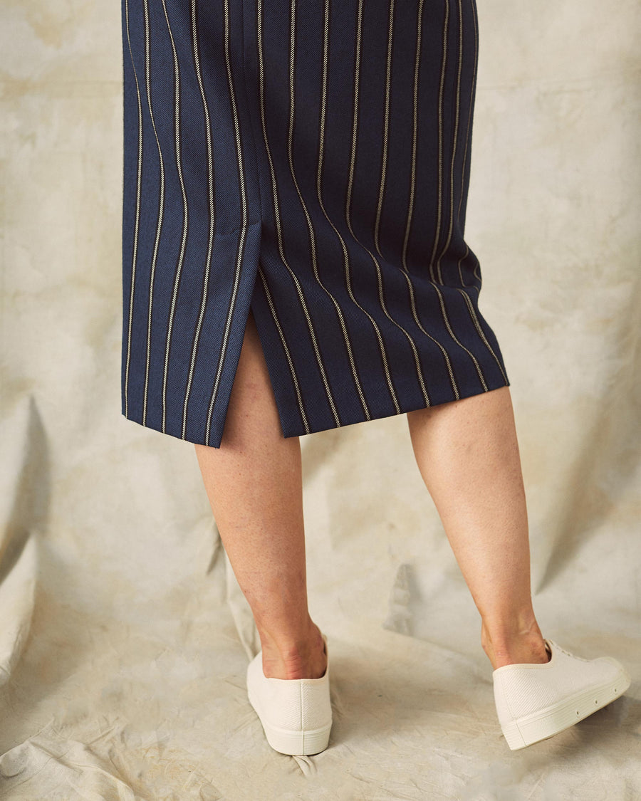 Long Wrap Skirt Navy Stripe
