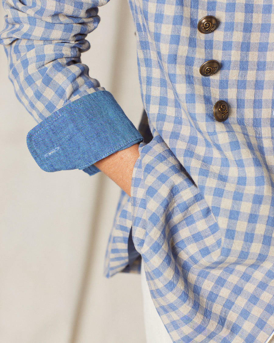 Military Jacket Blue Linen Check